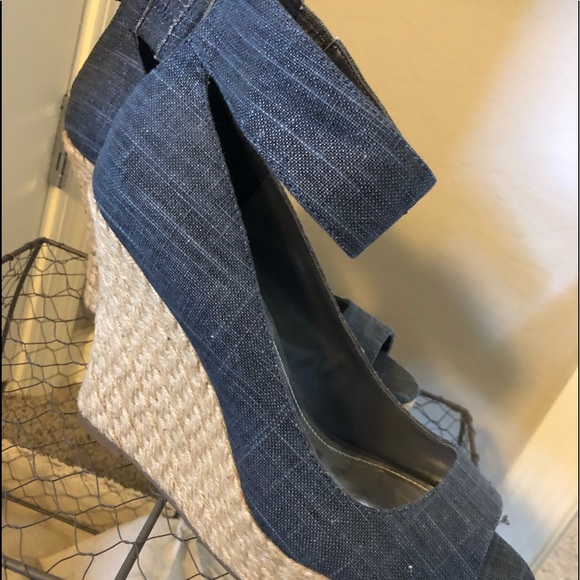 blue jean wedge shoes